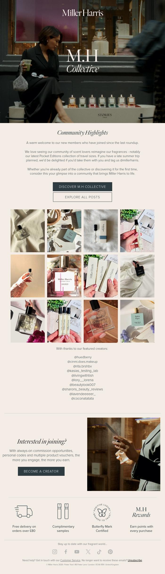 Email Design Inspiration from Miller Harris, Summer highlights from the M.H Collective