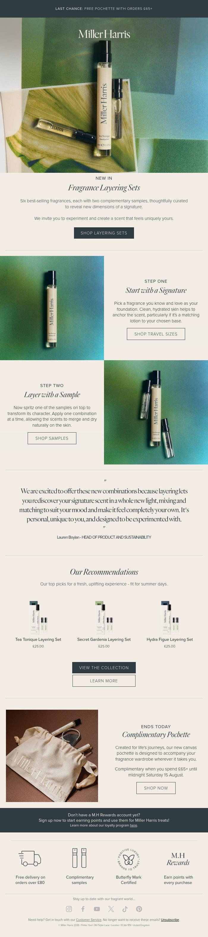Email Design Inspiration from Miller Harris, NEW Fragrance Layering Sets