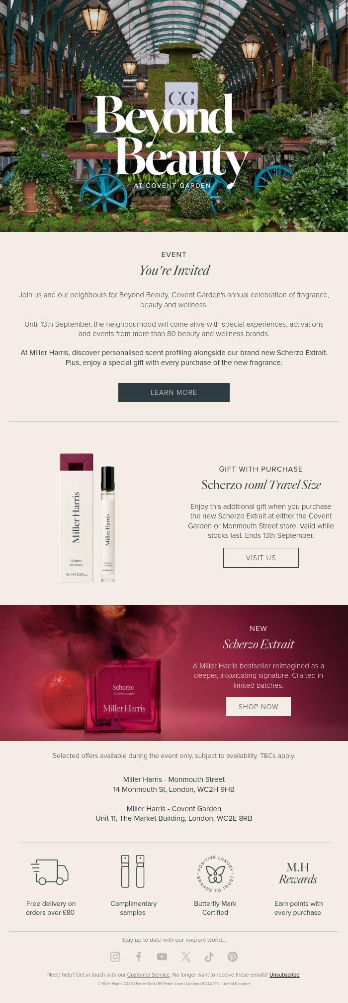 Email Design Inspiration from Miller Harris, Covent Garden's Beauty Festival
