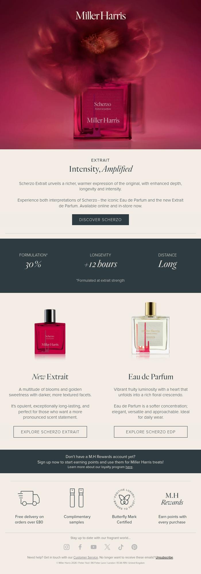 Email Design Inspiration from Miller Harris, Richer. Warmer. More intense.