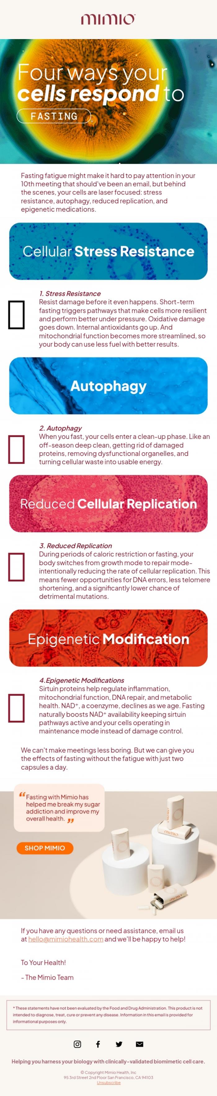 Email Design Inspiration from Mimio Health, Four ways your cells respond to fasting