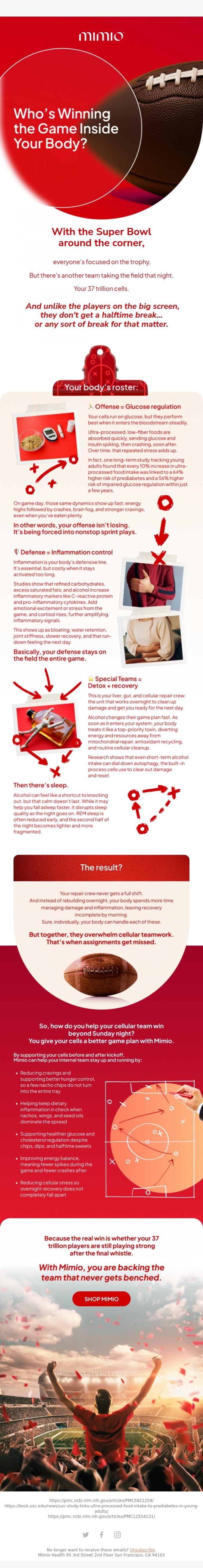 Email Design Inspiration from Mimio Health, Your Cells Are the Real Super Bowl Team