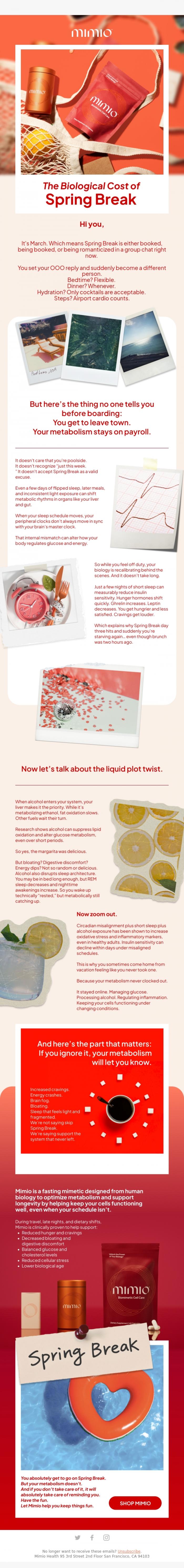 Email Design Inspiration from Mimio Health, Your Metabolism Doesn't Get a Spring Break