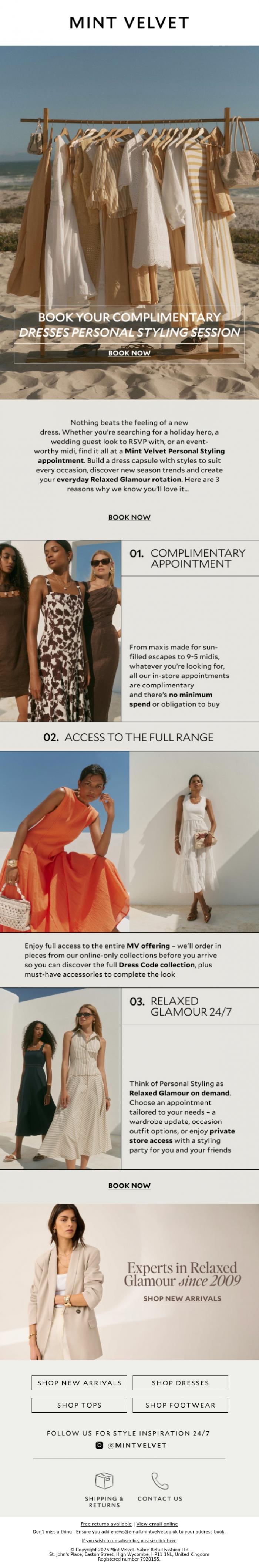 Email Design Inspiration from Mint Velvet, Your complimentary Personal Styling appointment
