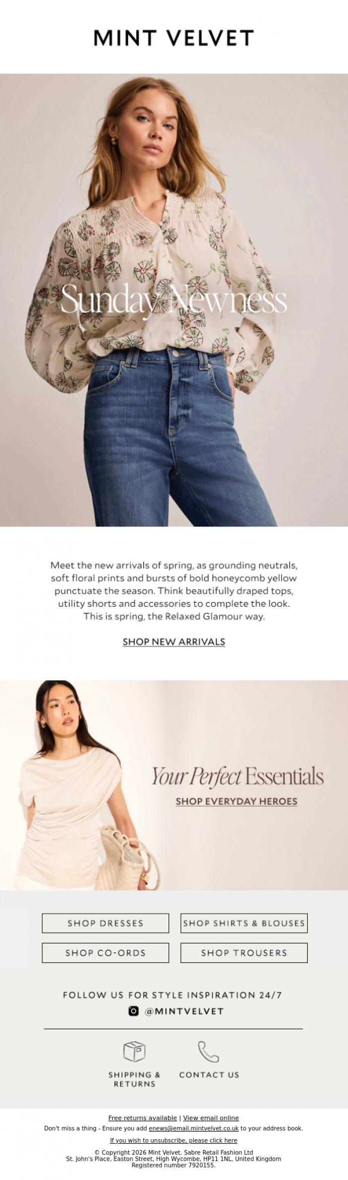 Email Design Inspiration from Mint Velvet, Sunday newness