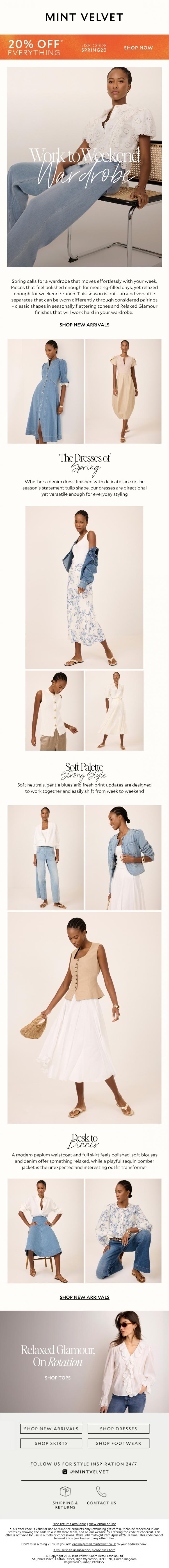 Email Design Inspiration from Mint Velvet, 20% off* your work to weekend wardrobe
