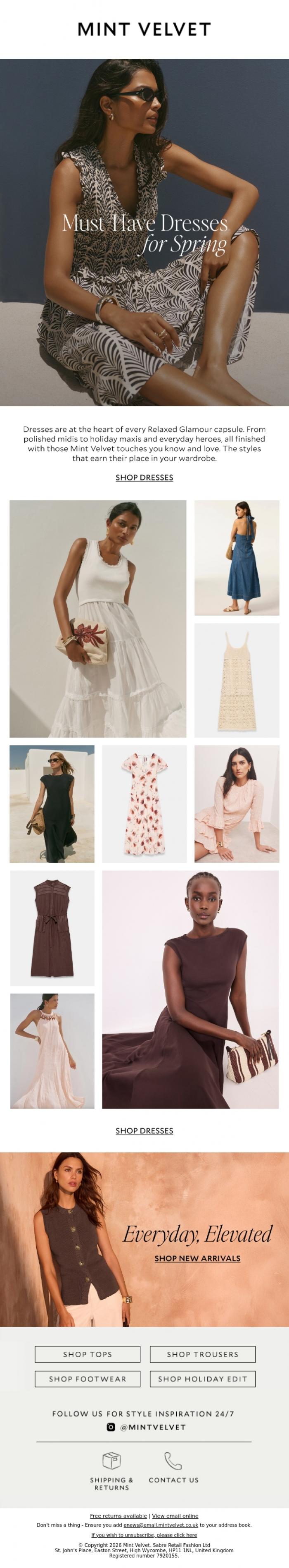 Email Design Inspiration from Mint Velvet, Relaxed Glamour dresses on rotation