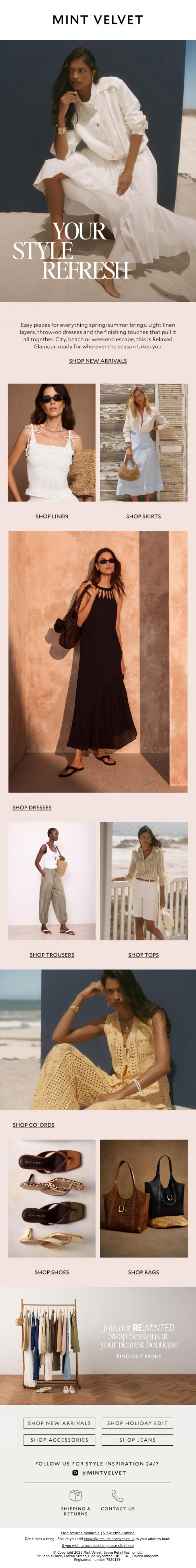 Email Design Inspiration from Mint Velvet, Easy linen, confident co-ords and more