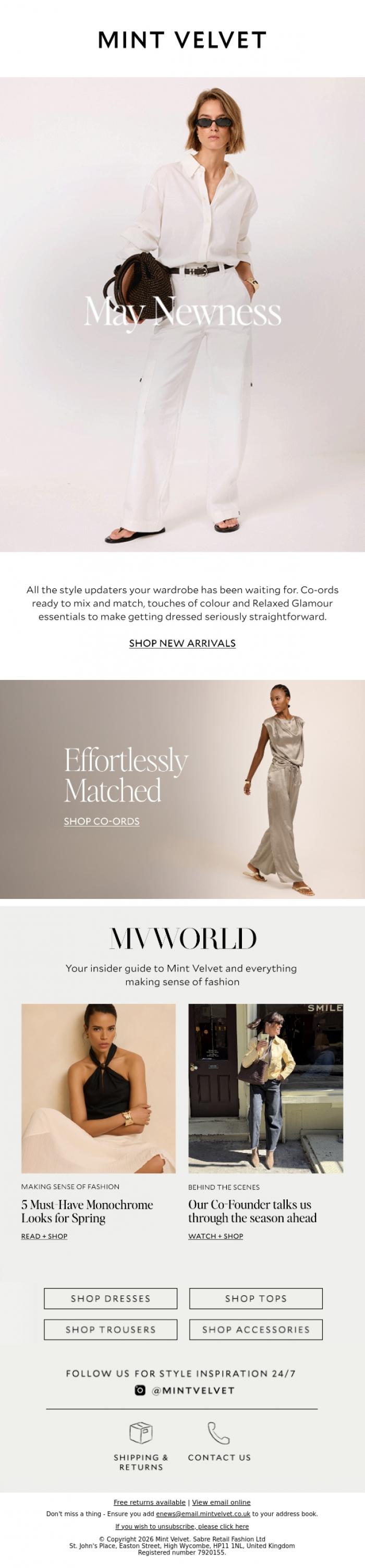 Email Design Inspiration from Mint Velvet, May newness
