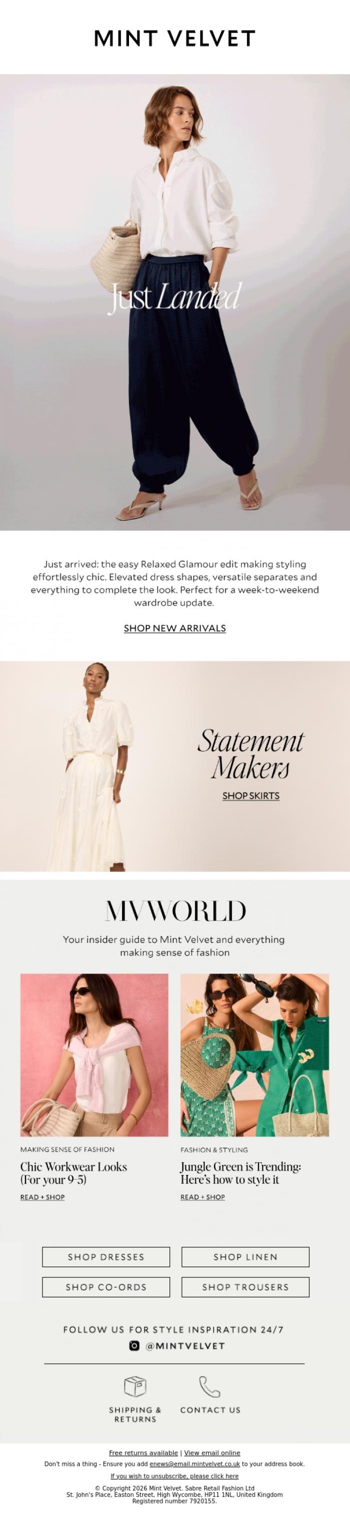 Email Design Inspiration from Mint Velvet, Just landed