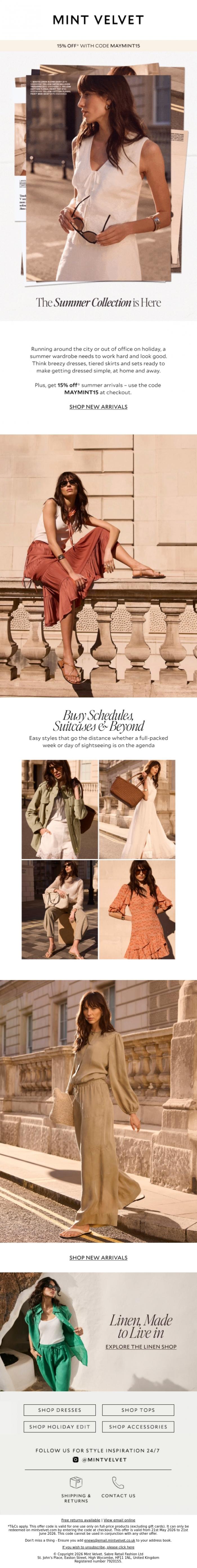 Email Design Inspiration from Mint Velvet, 15% off* with code MAYMINT15