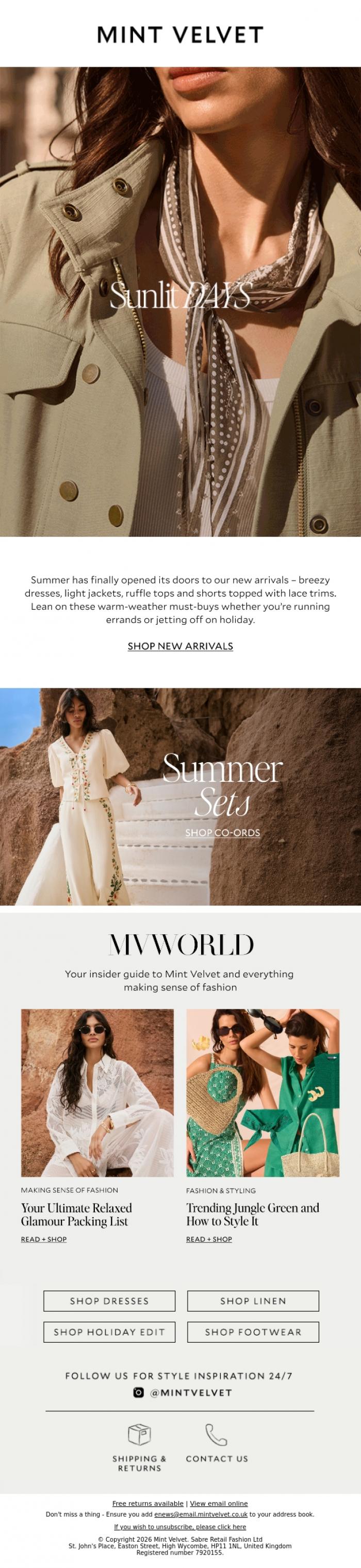 Email Design Inspiration from Mint Velvet, Bank holiday newness