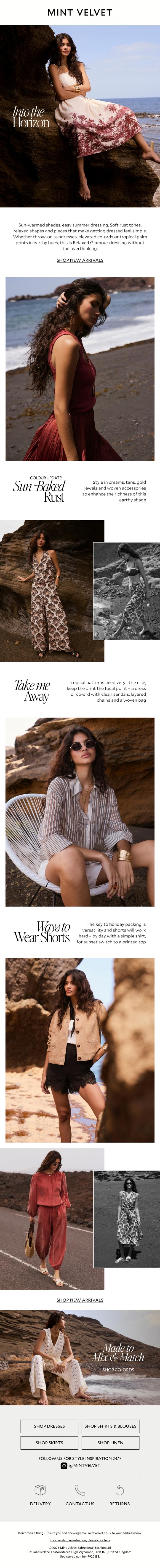 Email Design Inspiration from Mint Velvet, Throw-on sundresses, elevated co-ords and more