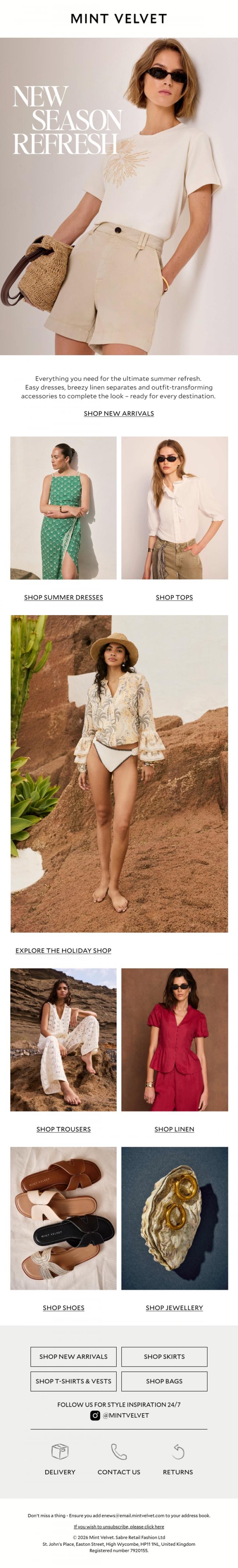Email Design Inspiration from Mint Velvet, Summer dresses, breezy linen and more