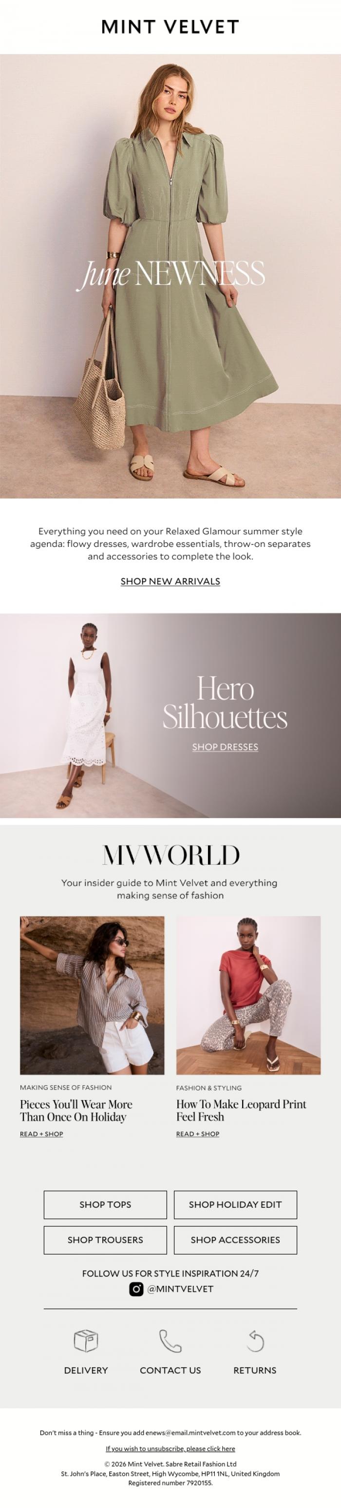 Email Design Inspiration from Mint Velvet, June newness
