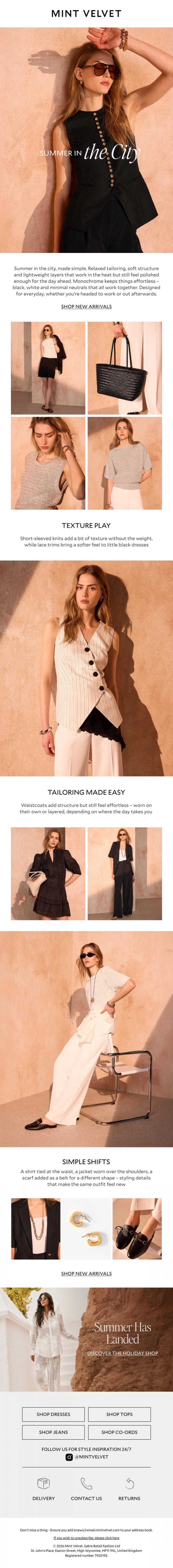 Email Design Inspiration from Mint Velvet, Summer in the city