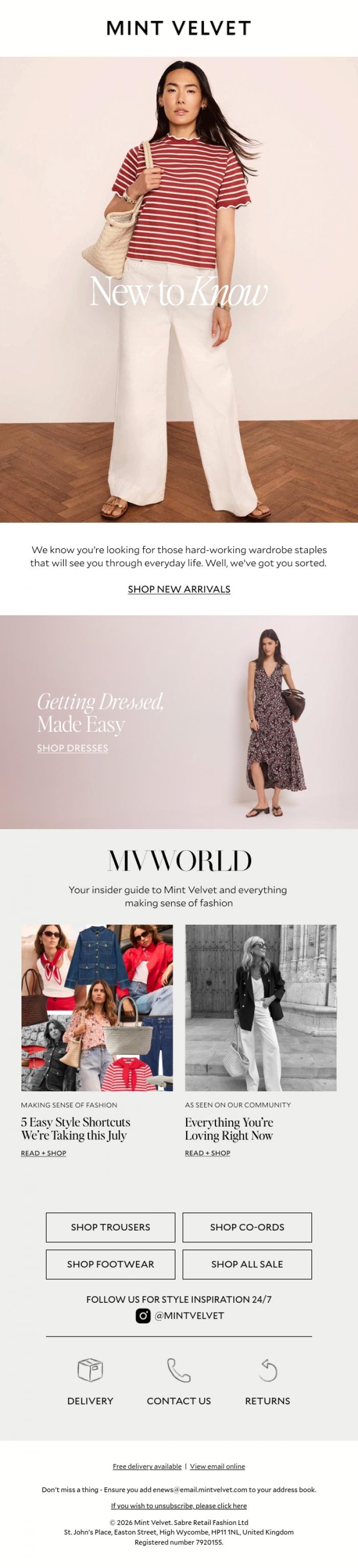 Email Design Inspiration from Mint Velvet, New to know