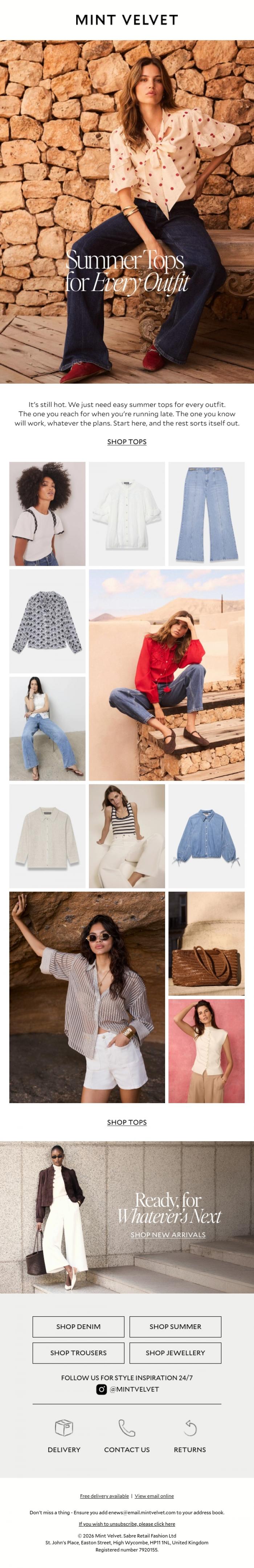 Email Design Inspiration from Mint Velvet, The summer tops you need