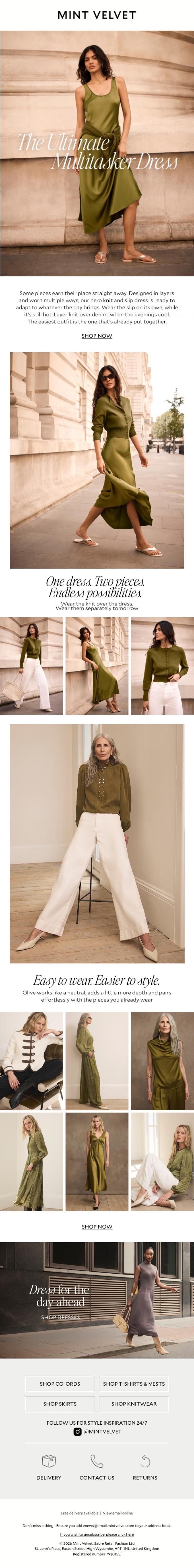 Email Design Inspiration from Mint Velvet, One dress. Two pieces. Endless mileage