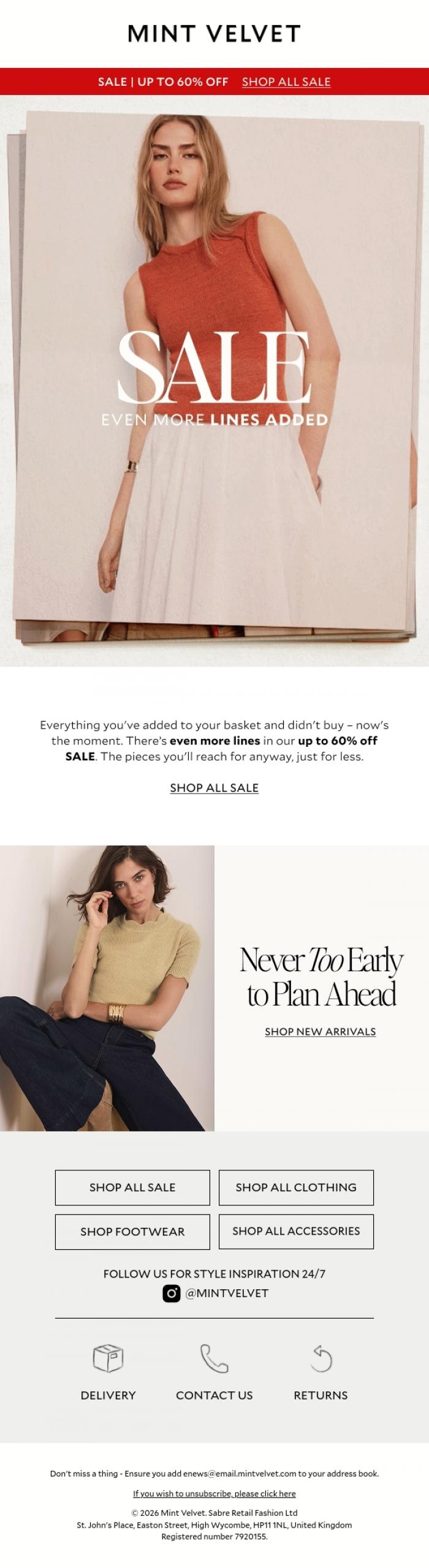 Email Design Inspiration from Mint Velvet, SALE | Even more lines added