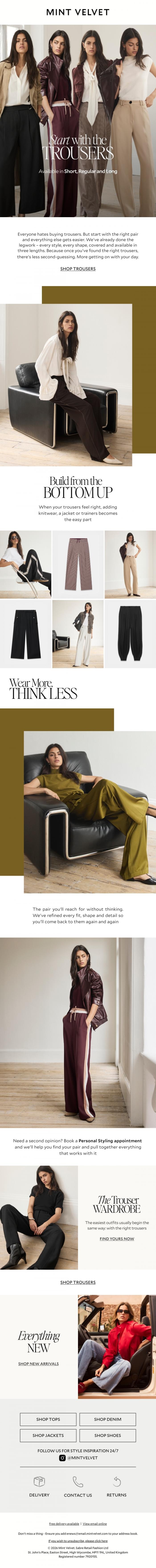 Email Design Inspiration from Mint Velvet, Start with the trousers