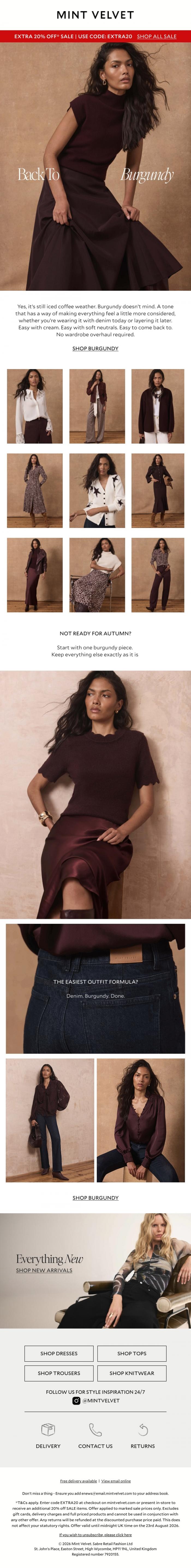 Email Design Inspiration from Mint Velvet, Burgundy is back