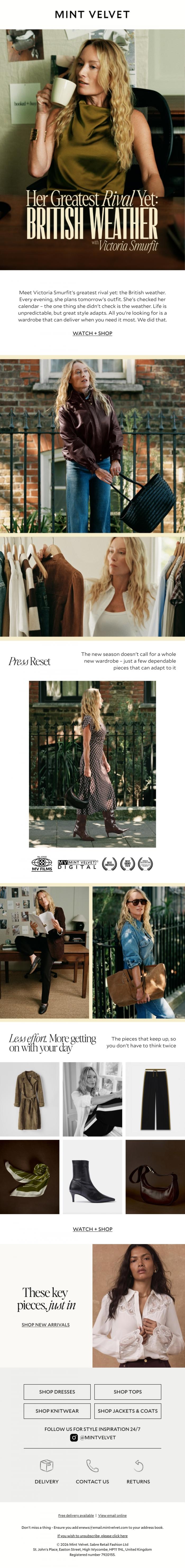 Email Design Inspiration from Mint Velvet, Victoria Smurfit's Greatest Rival Yet: British Weather