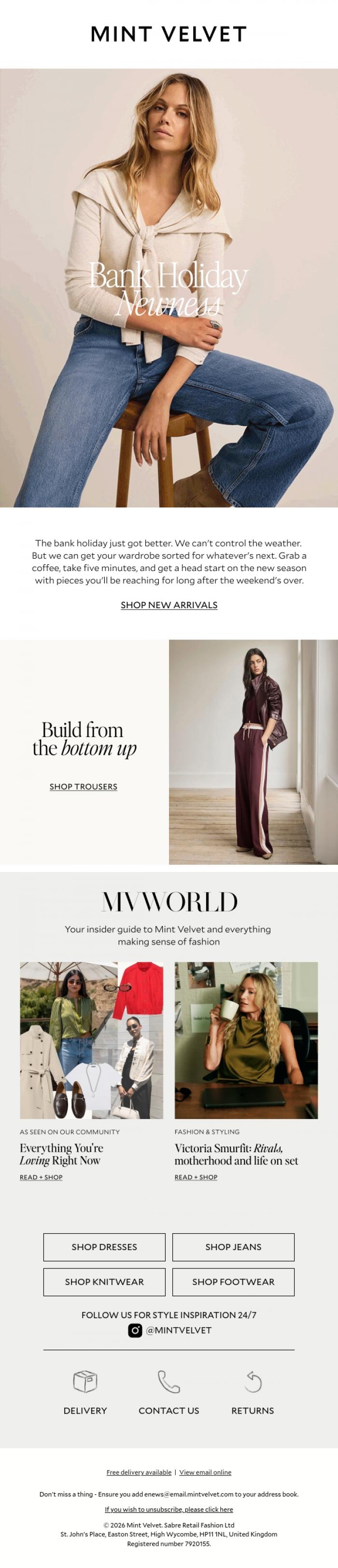 Email Design Inspiration from Mint Velvet, Your bank holiday arrivals