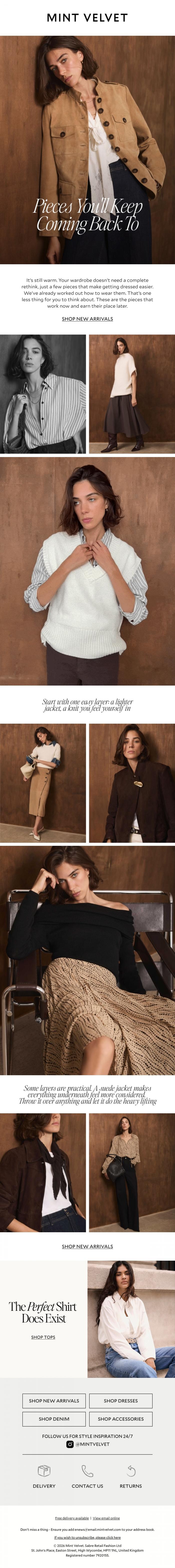 Email Design Inspiration from Mint Velvet, Dressing for the in-between