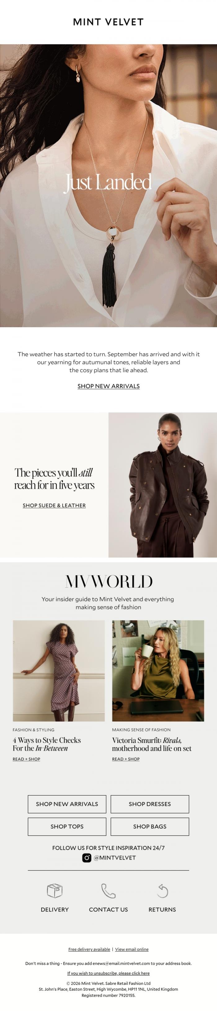 Email Design Inspiration from Mint Velvet, Just landed: boots, burgundy and hero jackets