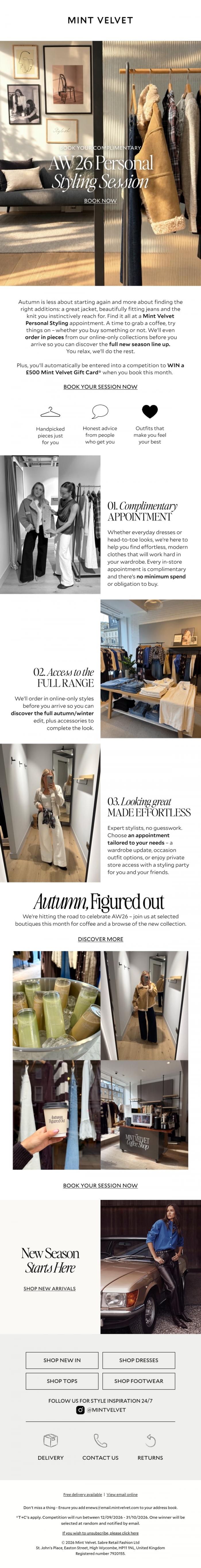 Email Design Inspiration from Mint Velvet, Your complimentary Personal Styling appointment