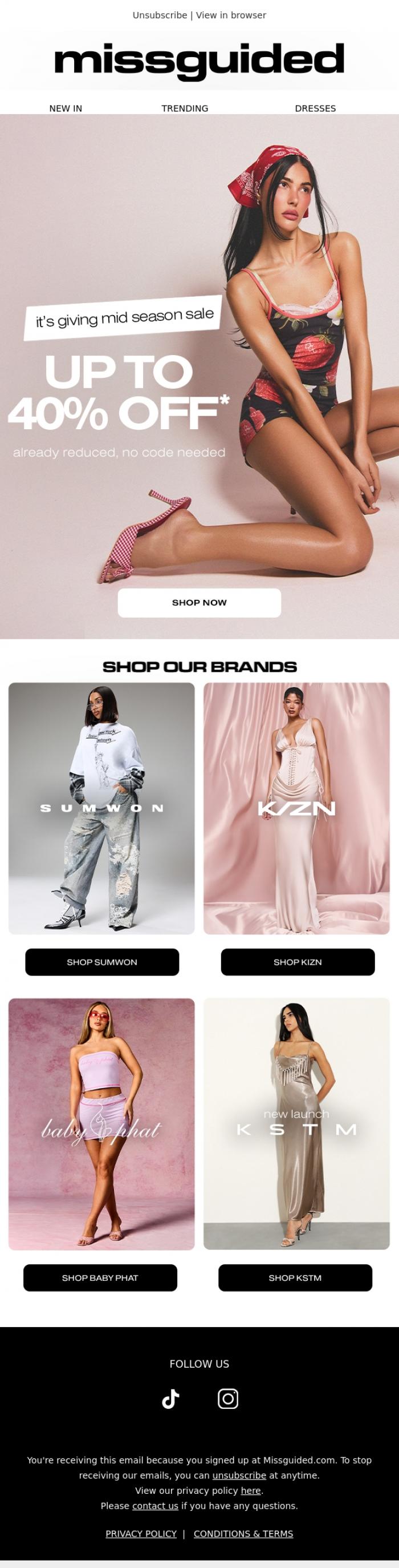 Email Design Inspiration from MISSGUIDED, Up to 40% off 💋