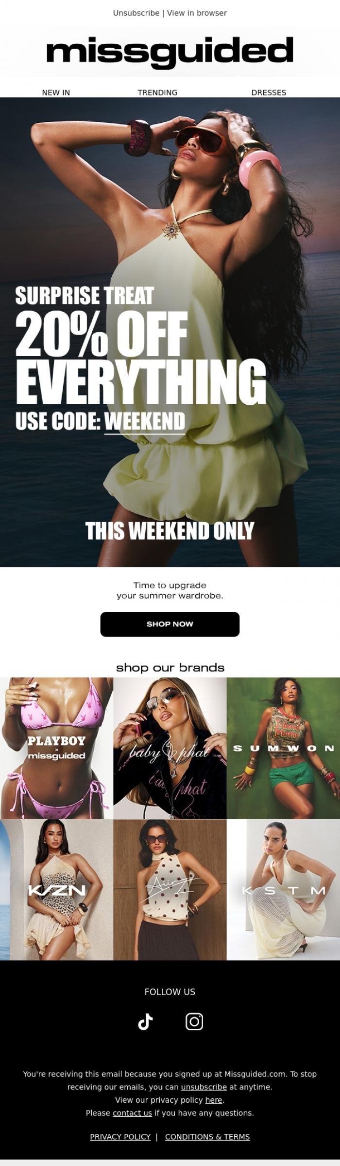 Email Design Inspiration from MISSGUIDED, Extra 20% off site wide