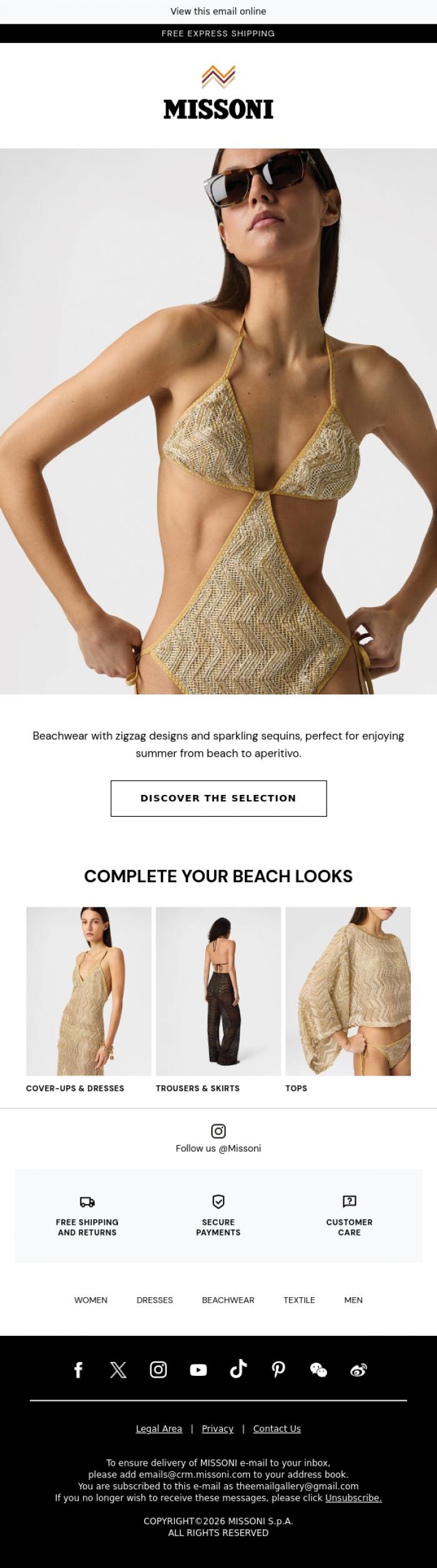 Email Design Inspiration from Missoni, Beach must-haves