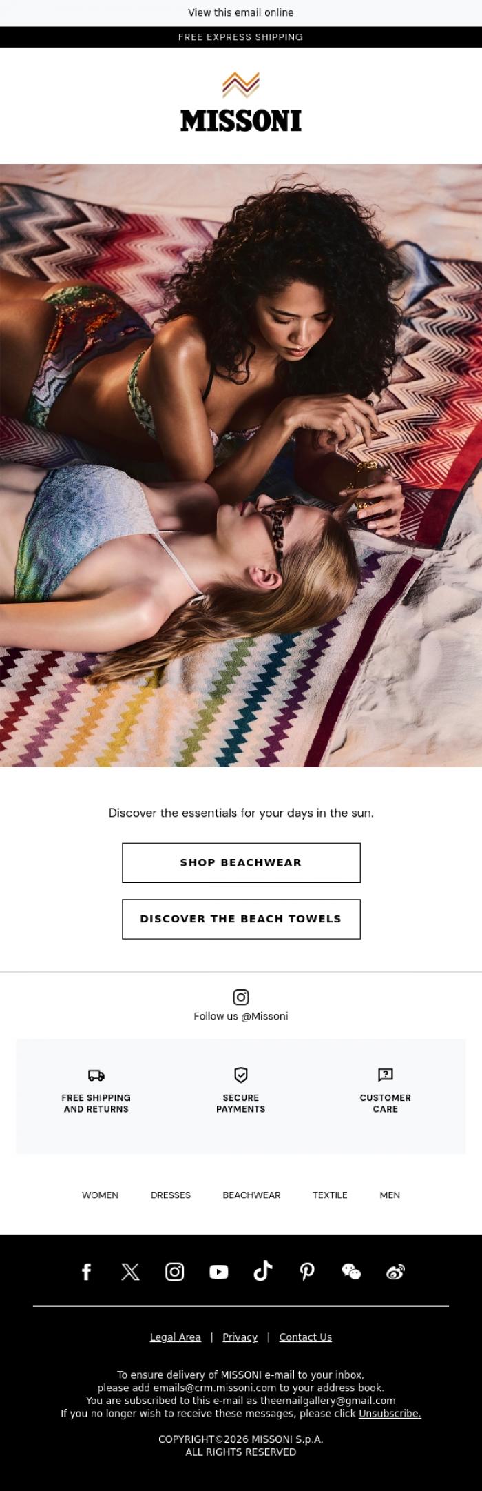 Email Design Inspiration from Missoni, Beach essentials