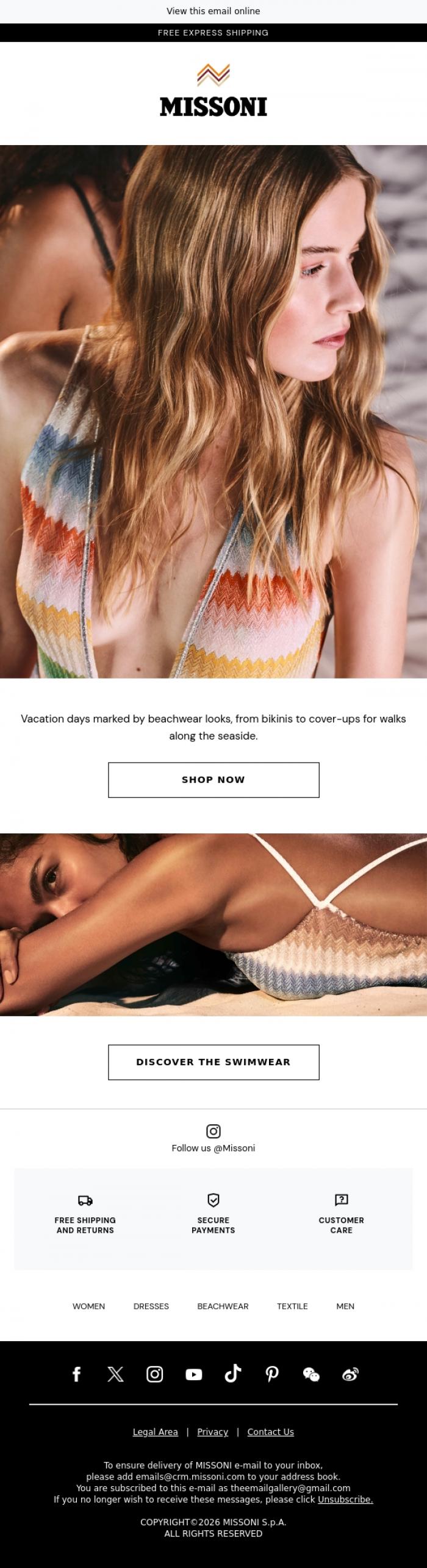 Email Design Inspiration from Missoni, Summer all day long