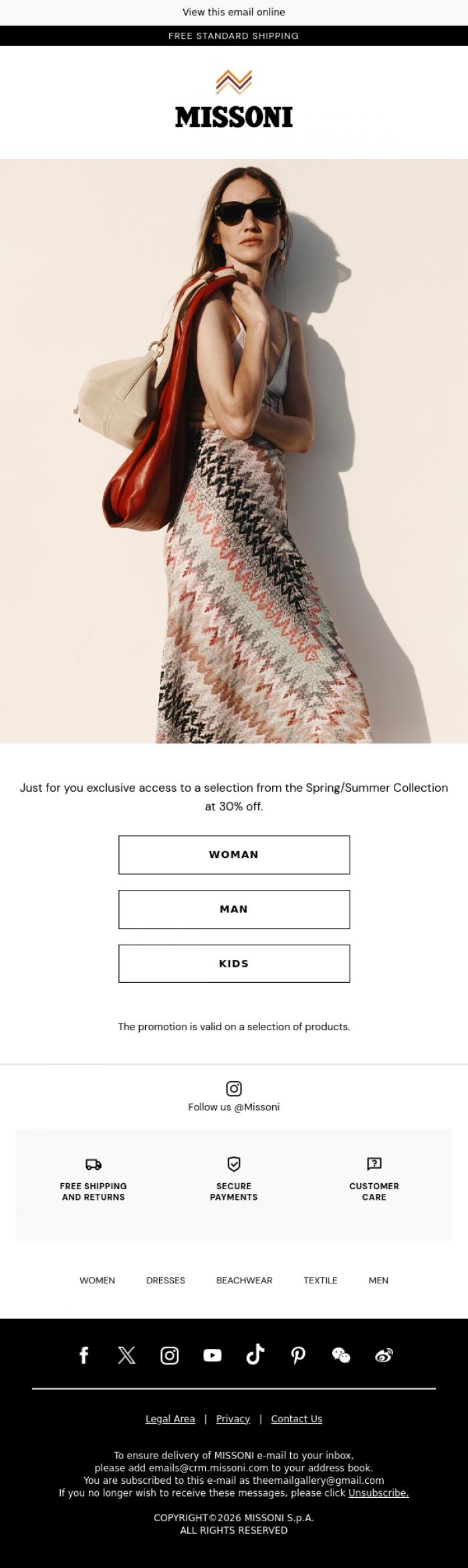 Email Design Inspiration from Missoni, Exclusive access | Private Sale 30% off