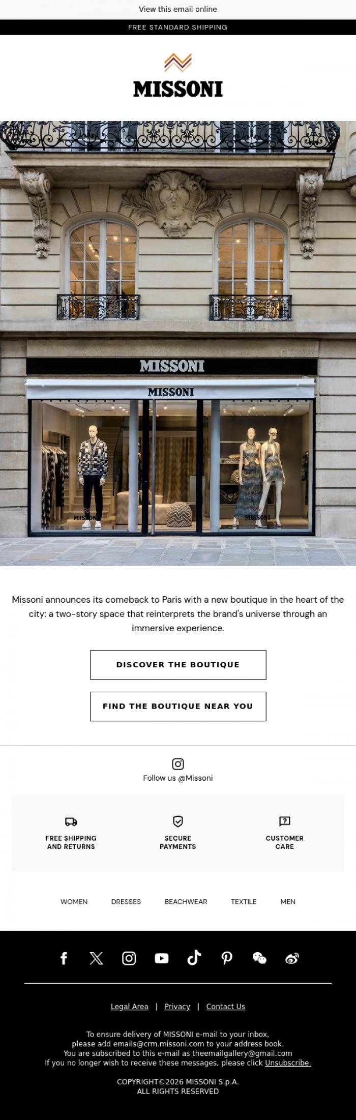 Email Design Inspiration from Missoni, Missoni is back in Paris
