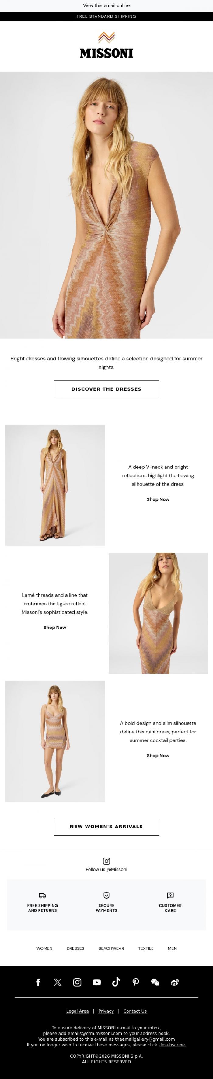 Email Design Inspiration from Missoni, The elegance of summer nights