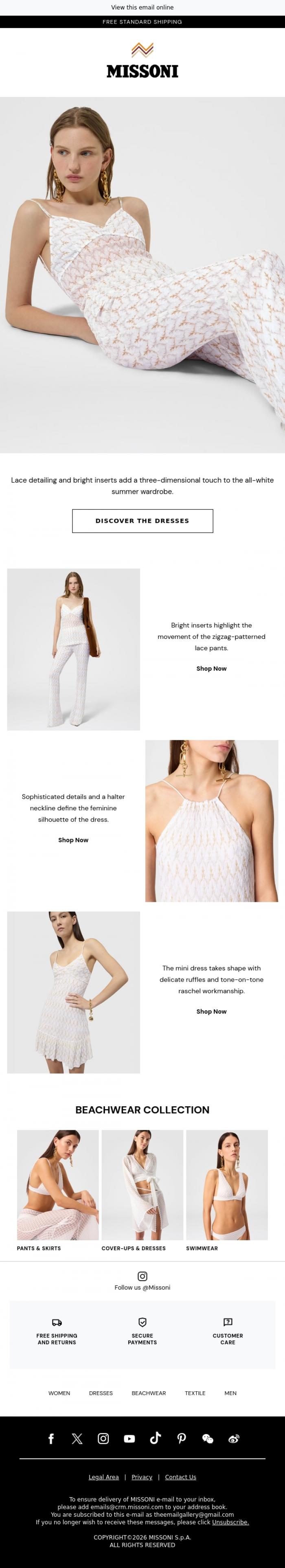 Email Design Inspiration from Missoni, Textures that enhance white tones