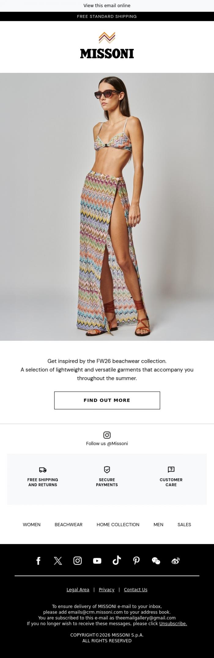 Email Design Inspiration from Missoni, Get a preview of the FW26 beachwear collection