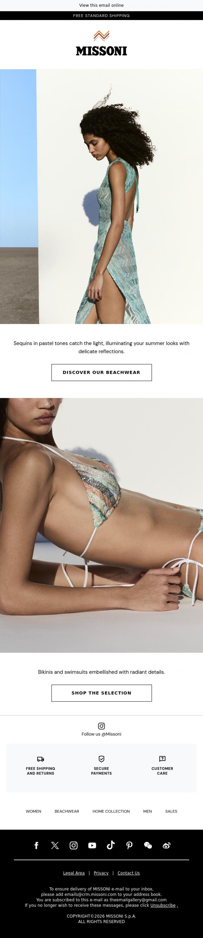 Email Design Inspiration from Missoni, Sequins by the seaside