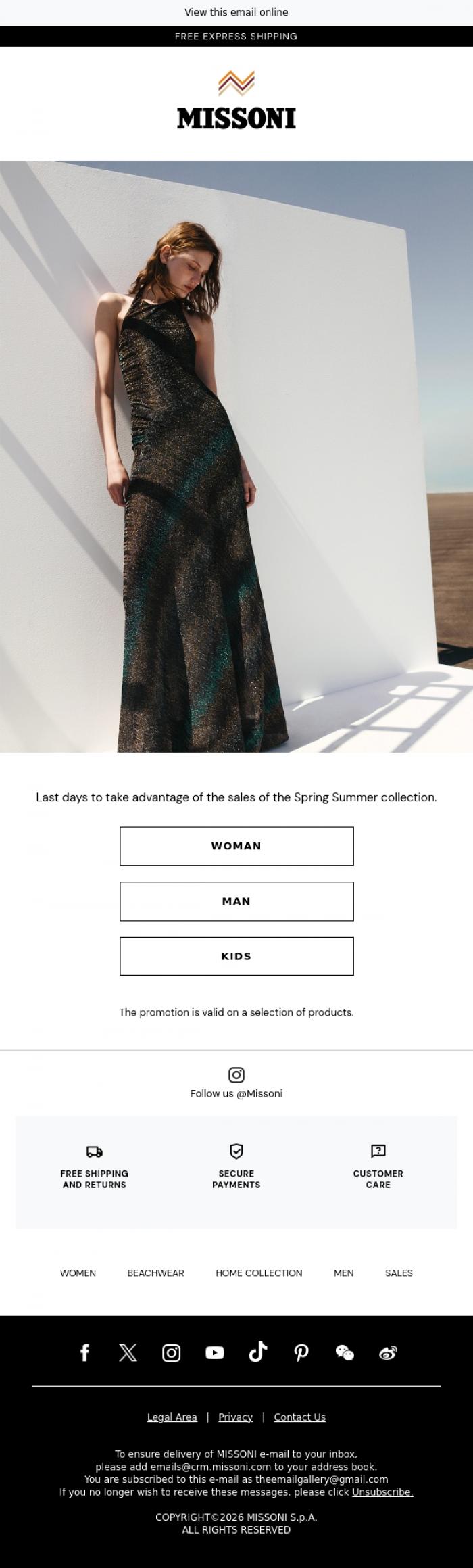Email Design Inspiration from Missoni, Last days to take advantage of the sales