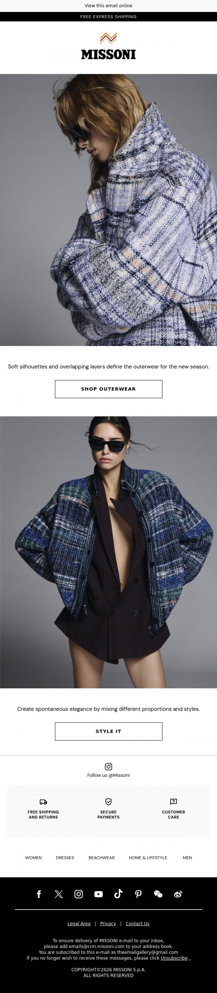 Email Design Inspiration from Missoni, All eyes on outerwear