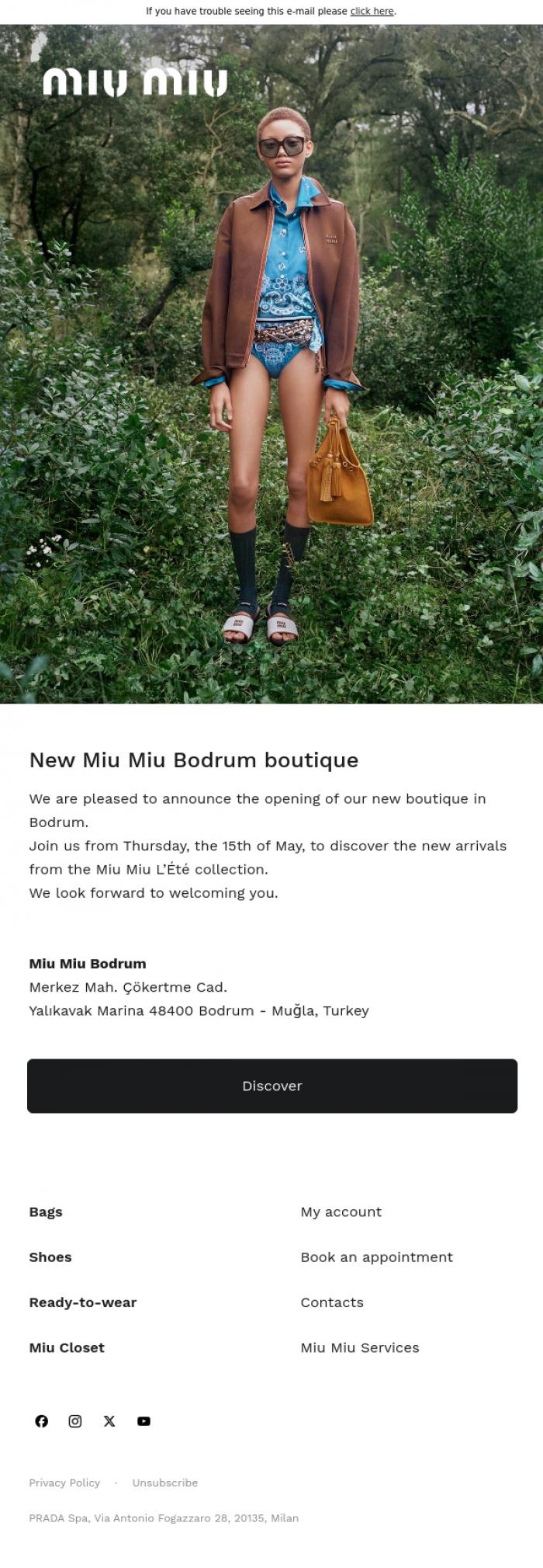 Email Design Inspiration from Miu Miu, New Boutique Opening