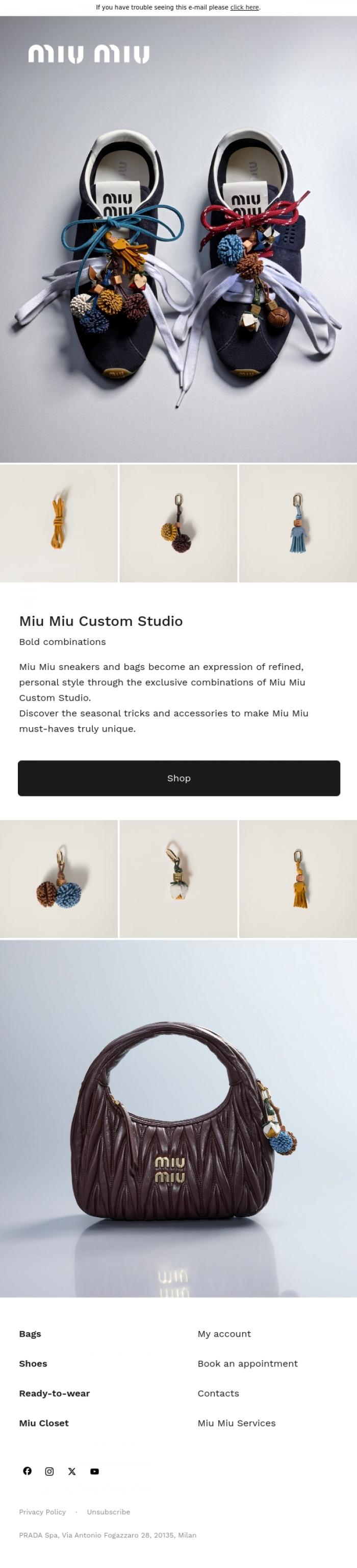 Email Design Inspiration from Miu Miu, The Unique Style of Miu Miu Custom Studio