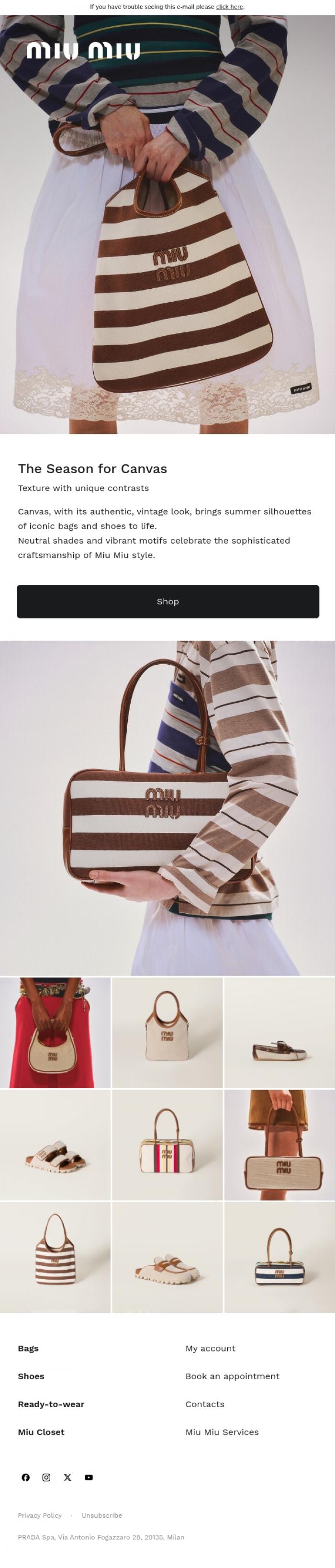 Email Design Inspiration from Miu Miu, The Season for Canvas