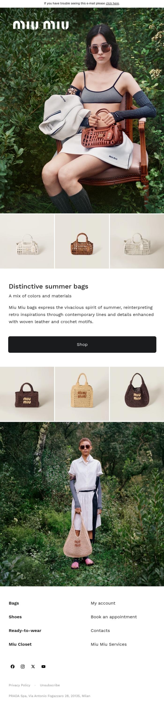 Email Design Inspiration from Miu Miu, Distinctive Summer Bags