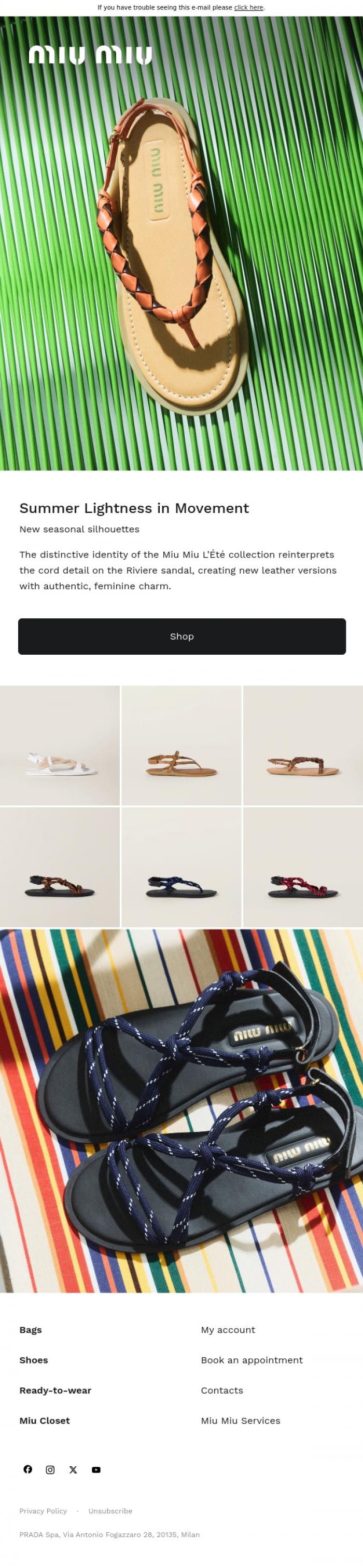 Email Design Inspiration from Miu Miu, Summer Lightness in Movement