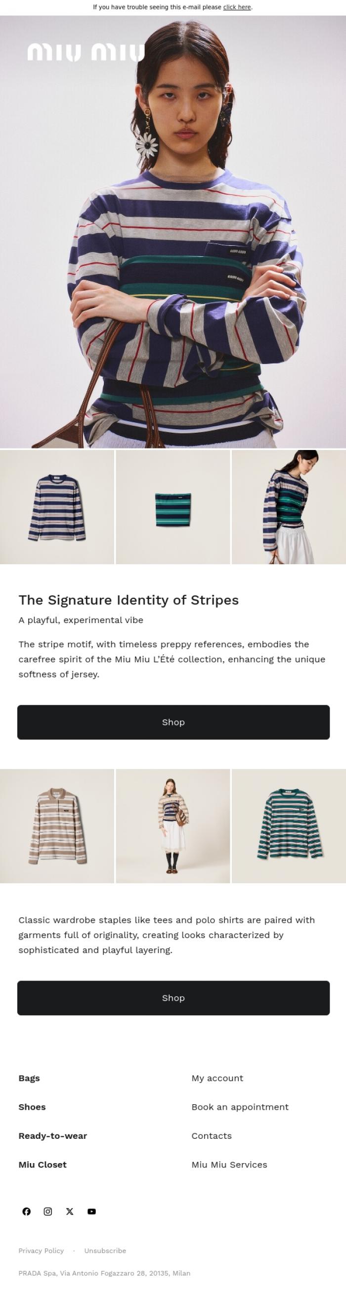 Email Design Inspiration from Miu Miu, The Signature Identity of Stripes